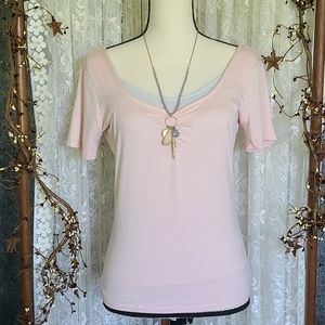 Forever 21 Short Sleeve V-neck Knit Top Blush Lrg